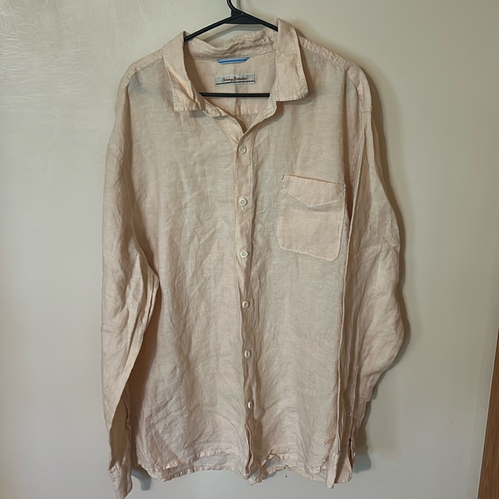 Tommy Bahama Relax Peach Linen Long Sleeve Shirt Men’s XXL